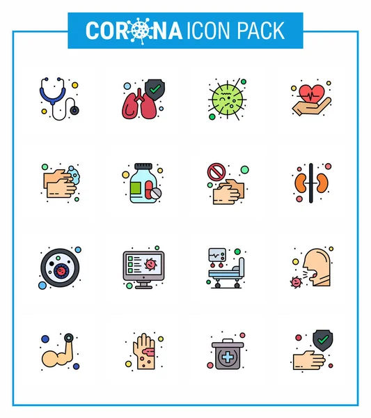 Coronavirus Prevention Set Icons Flat Color Filled Line Icon Washing — Stock Vector