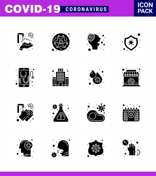 Coronavirus Awareness Icons Solid Glyph Black Icon Corona Virus Flu — Stock Vector