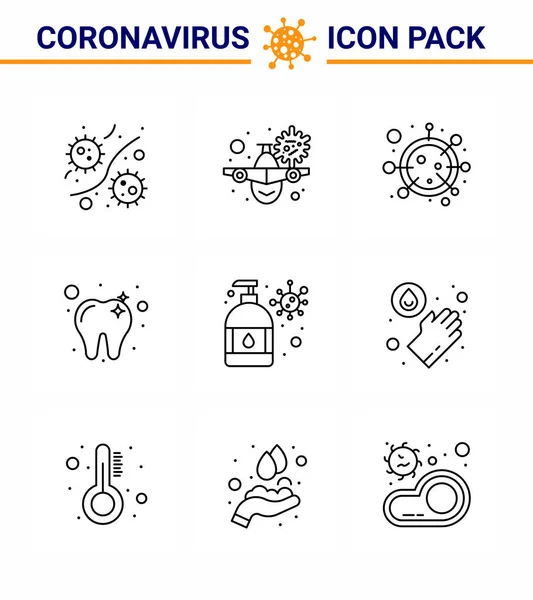 Corona Virus 2019 2020 Epidemic Line Icon Pack Tooth Care — Stock Vector