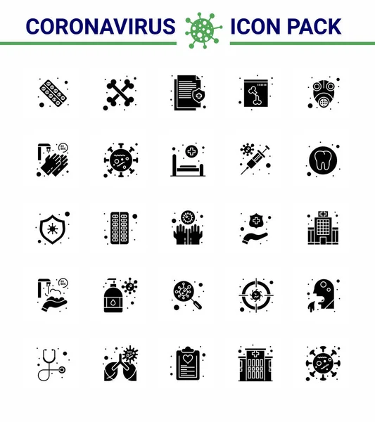 Novel Coronavirus 2019 Ncov Solid Glyph Icon Pack Epidemie Schädel — Stockvektor