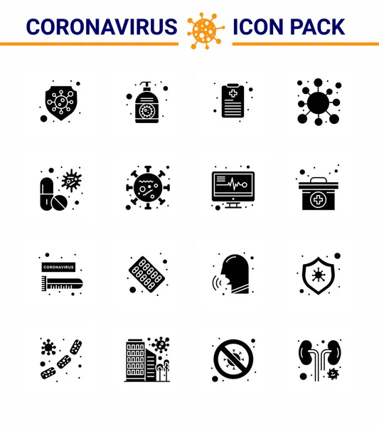 Corona Virus Disease Solid Glyph Black Icon Pack Suck Virus — Stock Vector
