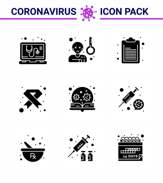 Covid Icon Set Infographic Solid Glyph Black Pack Education Ribbon — Stock Vector