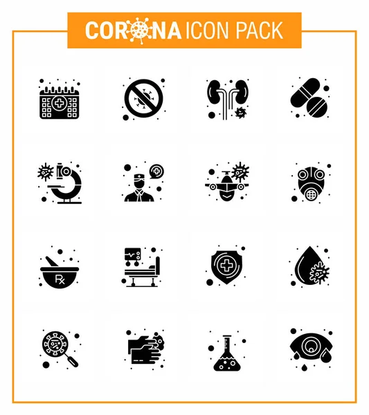 Solid Glyph Black Viral Virus Corona Icon Pack Care Pill — Stock Vector