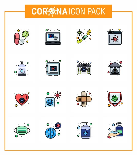 Covid Protection Coronavirus Pendamic Flat Color Filled Line Icon Set — Stock Vector
