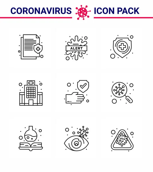 Iconos Conciencia Coronavirus Icono Líneas Corona Virus Flu Related Healthcare — Archivo Imágenes Vectoriales