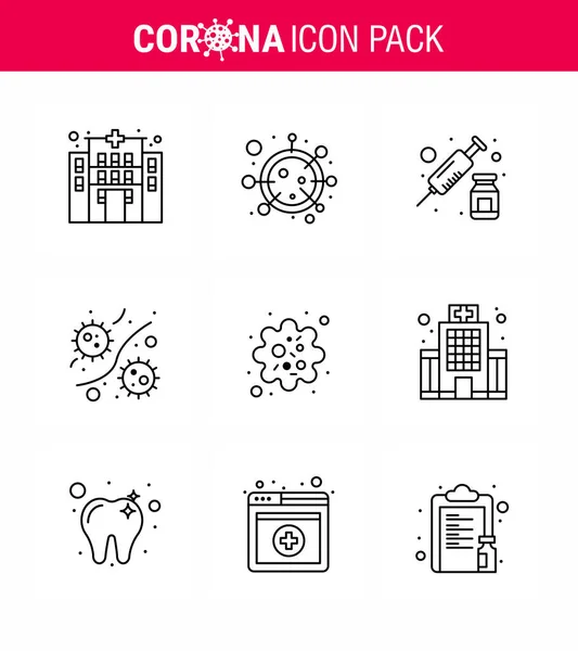 Corona Virus Disease Line Icon Pack Suck Infection Plasm Drugs — Stock Vector