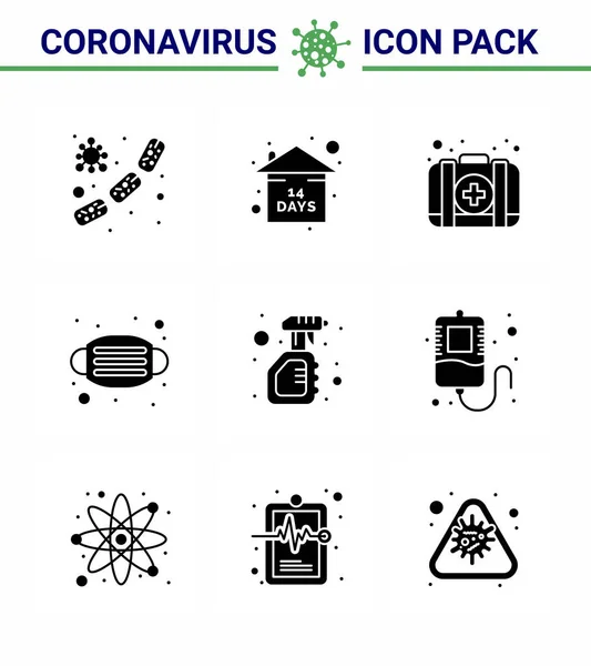 Covid Protection Coronavirus Pendamic Solid Glyph Black Icon Set Cleaning — Stock Vector