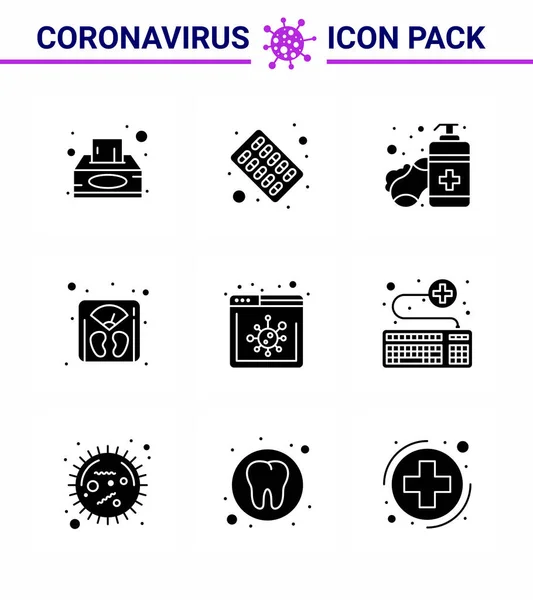 Romanzo Coronavirus 2019 Ncov Solid Glyph Black Icon Pack Notizie — Vettoriale Stock