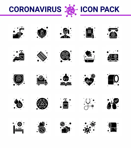 Covid Icon Set Infographic Solid Glyph Pack Medical Clipboard Virus — Stock Vector