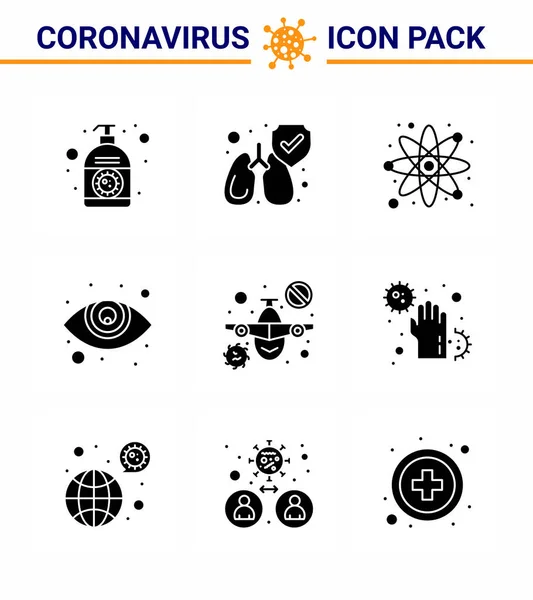 Corona Virus 2019 2020 Epidemic Solid Glyph Black Icon Pack — Stock Vector