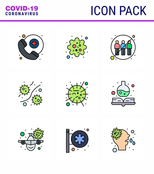 Novel Coronavirus 2019 Ncov Filled Line Flat Color Icon Pack — Stock Vector