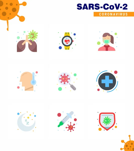 Covid Protection Coronavirus Pendamic Flat Color Icon Set Wie Temperatur — Stockvektor