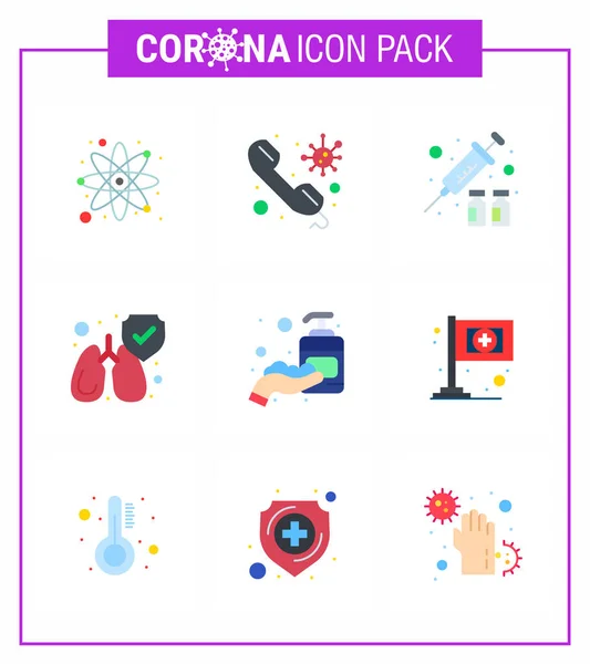 Coronavirus Emergency Iconset Blue Design Wie Hand Reinigen Rufen Lungen — Stockvektor