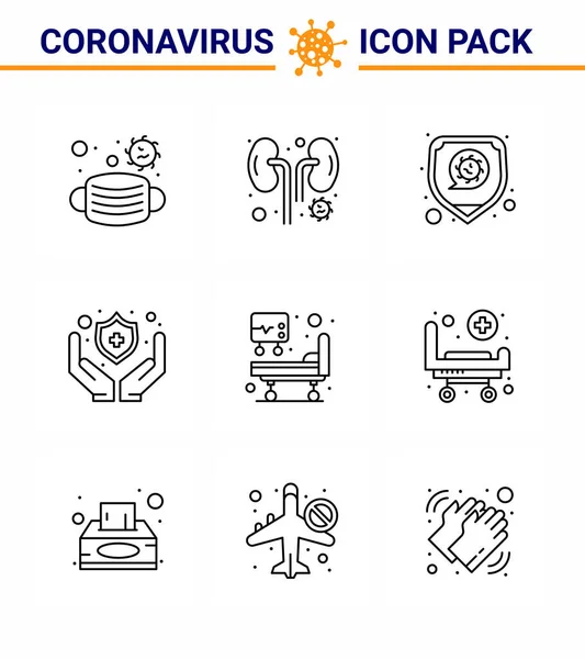 Coronavirus Icono Línea Establecido Tema Epidemia Corona Contiene Iconos Tales — Archivo Imágenes Vectoriales