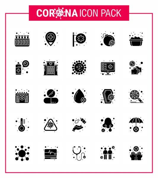 Covid Protection Coronavirus Pendamic Solid Glyph Icon Set Soapy Water — Stock Vector