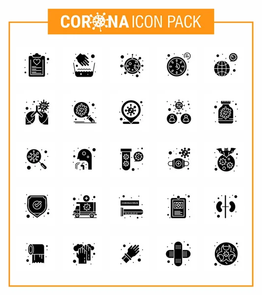 Corona Virus Disease Solid Glyph Icon Pack Suck Timer Seconds — Stock Vector