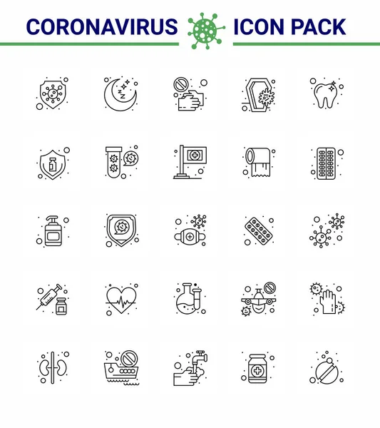 Line Coronavirus Covid19 Icoon Pack Zoals Infectie Coronavirus Covid Doodskist — Stockvector
