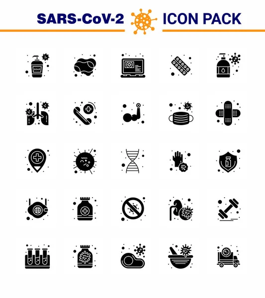 Solid Glyph Coronavirus Covid19 Icon Pack Tablet Health Medical Form — Stock Vector