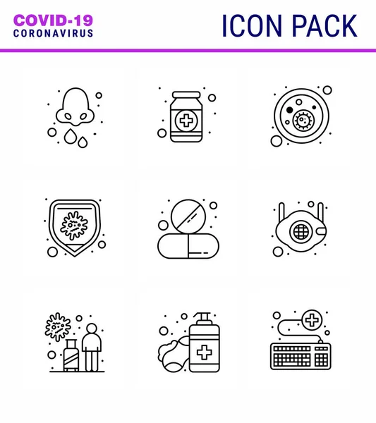 Simple Set Covid Protection Blue Icon Pack Icon Included Disease — Stock Vector