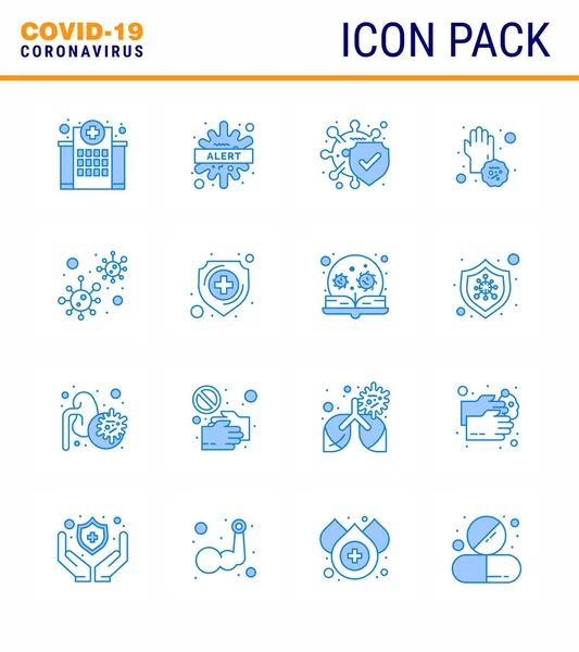 Coronavirus Prevention Set Icons Blue Icon Disease Covid Disease Virus — Stock Vector