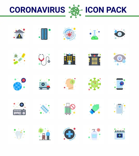 Coronavirus 2019 Ncov Covid Prevention Icon Set Test Lab Pill — Stock Vector