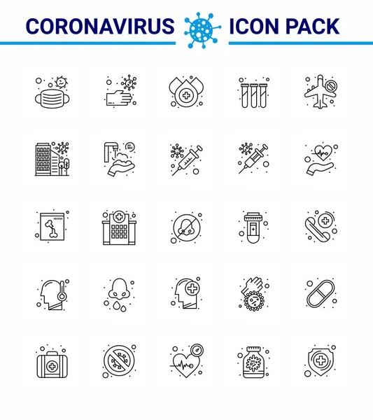 Novel Coronavirus 2019 Ncov Line Icon Pack Banned Infrared Blood — Stock Vector