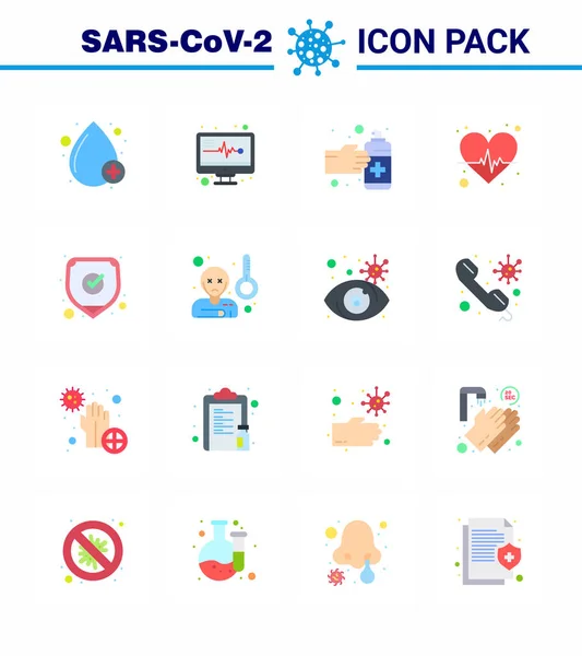 16 Flat Color Coronavirus disease and prevention vector icon safety, medical, hands, heart care, heart viral coronavirus 2019-nov disease Vector Design Elements