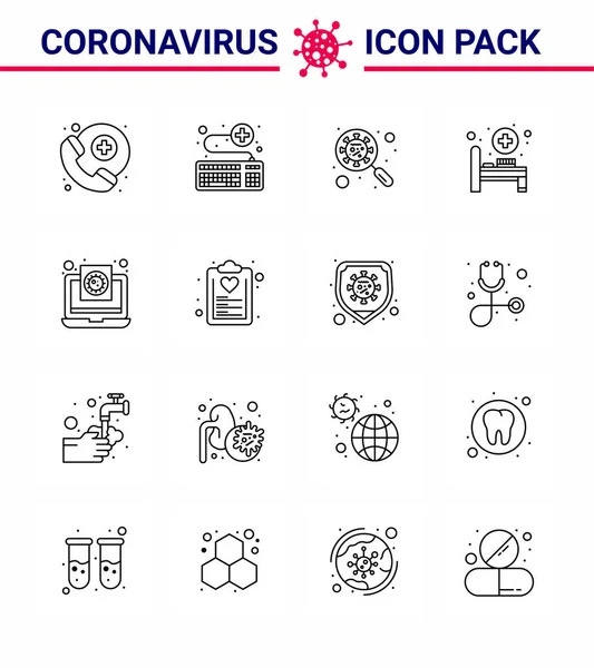 Icono Prevención Coronavirus 2019 Ncov Covid Conjunto Coronavirus Cama Hospital — Archivo Imágenes Vectoriales