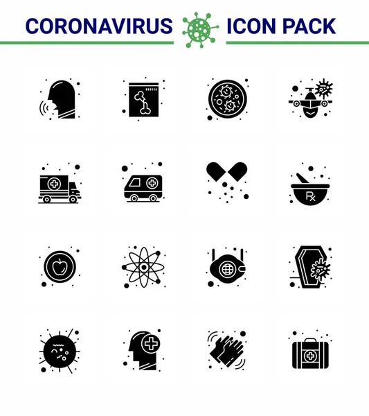 Coronavirus 2019 Ncov Covid Prevention Icon Set Car Virus Bacteria — Stock Vector