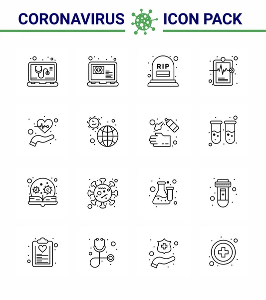 16 Line Coronavirus disease and prevention vector icon care, medical record, count, illness, health viral coronavirus 2019-nov disease Vector Design Elements