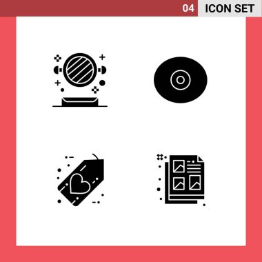 Group of 4 Solid Glyphs Signs and Symbols for bathroom, friday, toilet, tit, love Editable Vector Design Elements