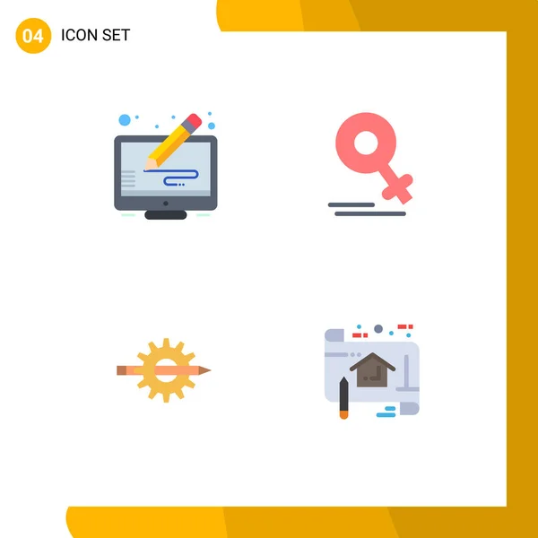 Pictogram Set Simple Flat Icons Copy Writing Screen Love Development — 스톡 벡터