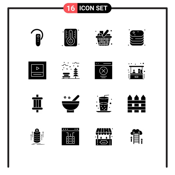 Universal Icon Symbols Group Modern Solid Glyphen Shop Cooking Cart — Stockvektor