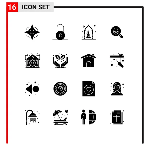 Universal Icon Symbols Group Modern Solid Glyphen Settings Estate Pray — Stockvektor