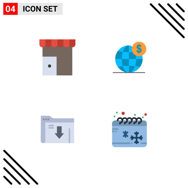 Flat Icon Pack Universal Symbols Building International Shop Global Folder — Διανυσματικό Αρχείο