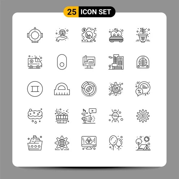 25ユニバーサルライン記号成長 ビジネス ベッド編集可能なベクトルデザイン要素のシンボル — ストックベクタ