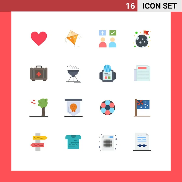 Set Modern Icons Sysymbols Signs Bag Planet Education Space Flag — Vector de stock