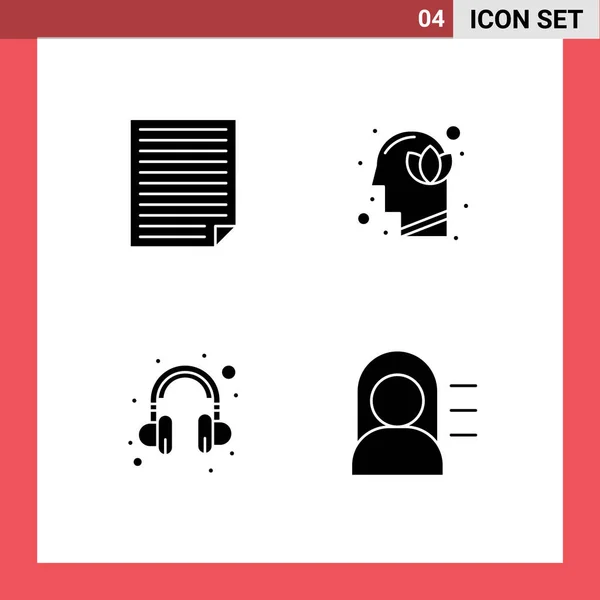 Pictogram Set Egyszerű Szilárd Glifák Adatok Lótusz Papír Harmónia Segít — Stock Vector