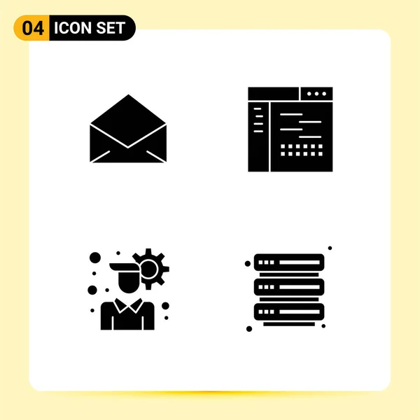 Universal Icon Symbols Group Modern Solid Glyphs Email Account Open — Stock Vector