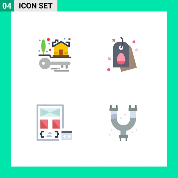 Flat Icon Pack Símbolos Universales Llaves Casa Codificación Bienes Raíces — Vector de stock