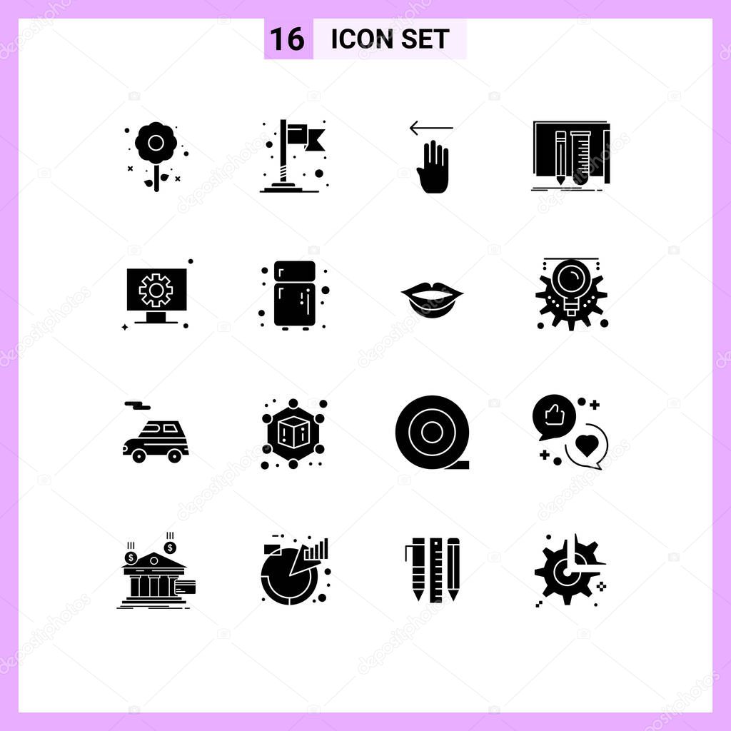 16 Universal Solid Glyphs Set for Web and Mobile Applications hardware, tools, four, lab, equipment Editable Vector Design Elements