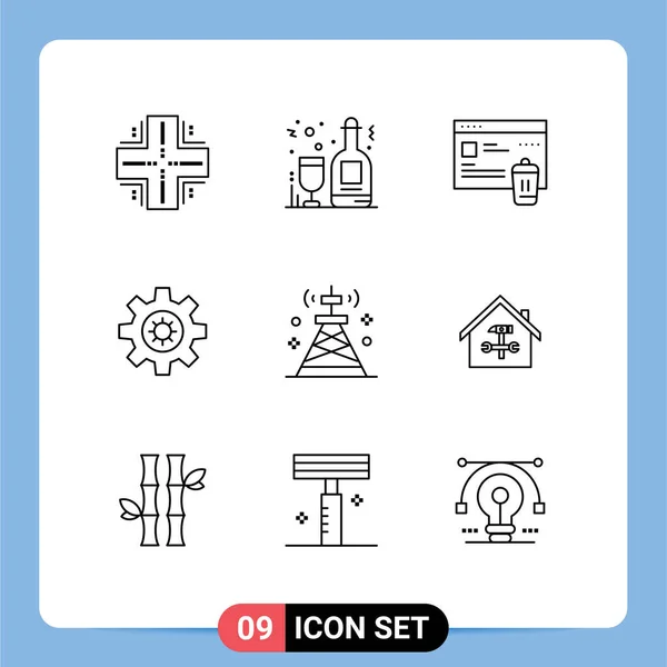 Pictogram Set Simple Outlines Network Motivation Wine Setting Security Editable — Stock Vector