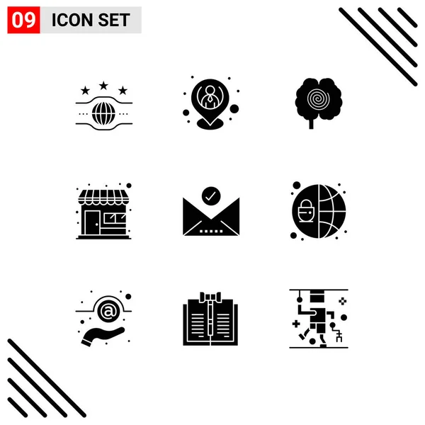 Stock Vector Icon Pack Mit Zeilenzeichen Und Symbolen Für Häkchen — Stockvektor