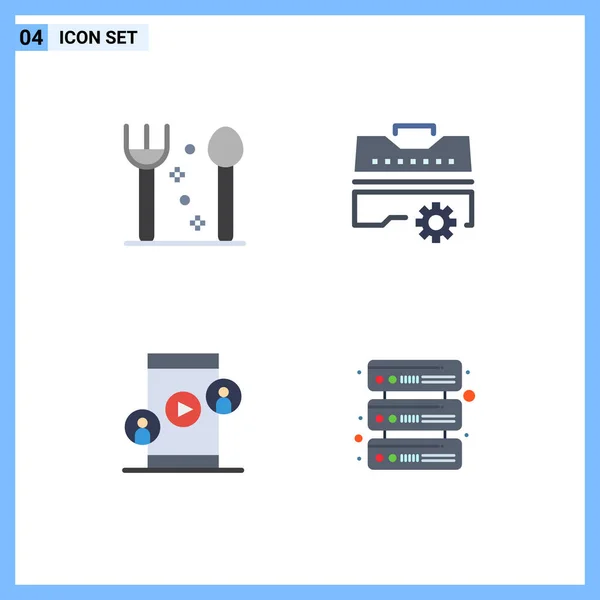 Vector Flat Icons Grid Cutlery Technology Construction Tools Database Editable — 스톡 벡터