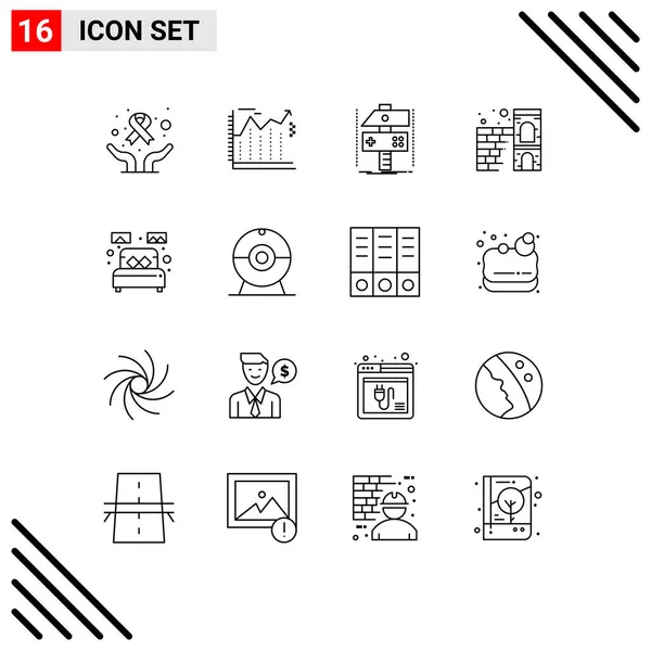 Set Modern Icons Sysymbols Signs Bed Firewall Build Brick Game — Vector de stock