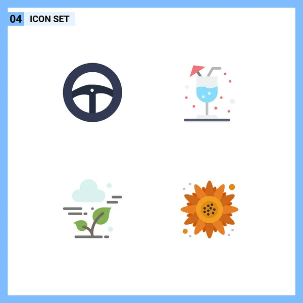 Pictogram Set Simple Flat Icons Car Technology Drink Plant Flower — Stock Vector