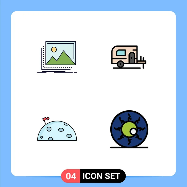 Pictogram Set Simple Filledline Flat Colors Gallery Space Nature Camp — 스톡 벡터