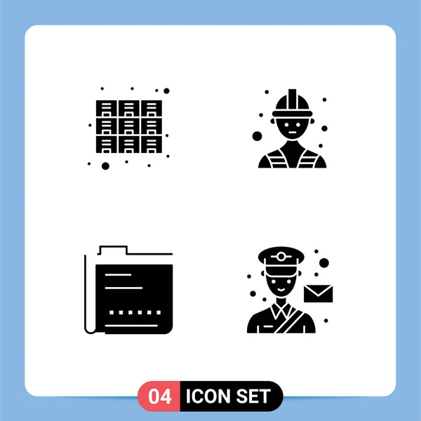 Set Vector Solid Glyphs Grid Cabinet Content Files Labour Document — Vector de stock