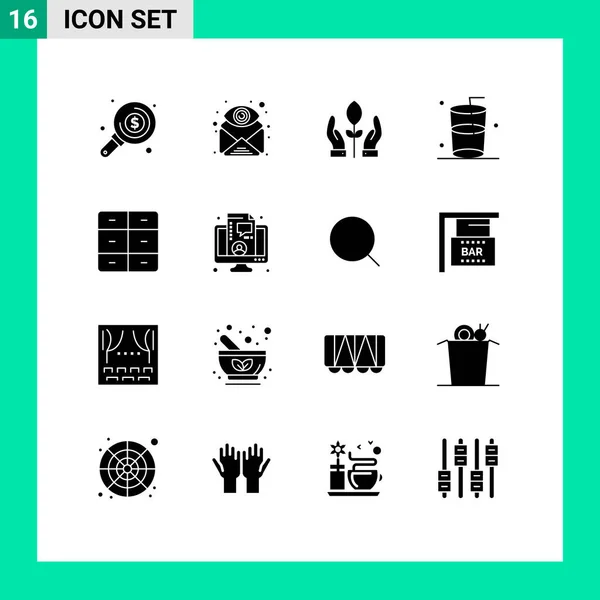 Set Icone Moderne Simboli Segni Arredamento Acqua Vista Bere Energia — Vettoriale Stock