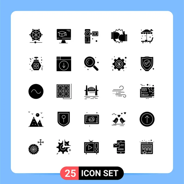 Set Modern Icons Symbols Signs Sun Bed Fight Camcorder Competition — Stock Vector